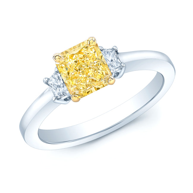 Prong Set Gia Certified Fancy Yellow Diamond Engagement Ring In Platinum