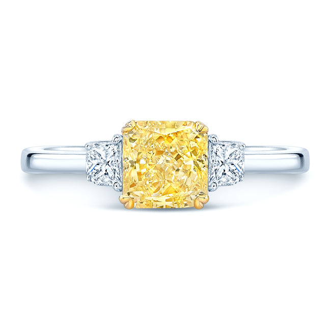 Prong Set Gia Certified Fancy Yellow Diamond Engagement Ring In Platinum