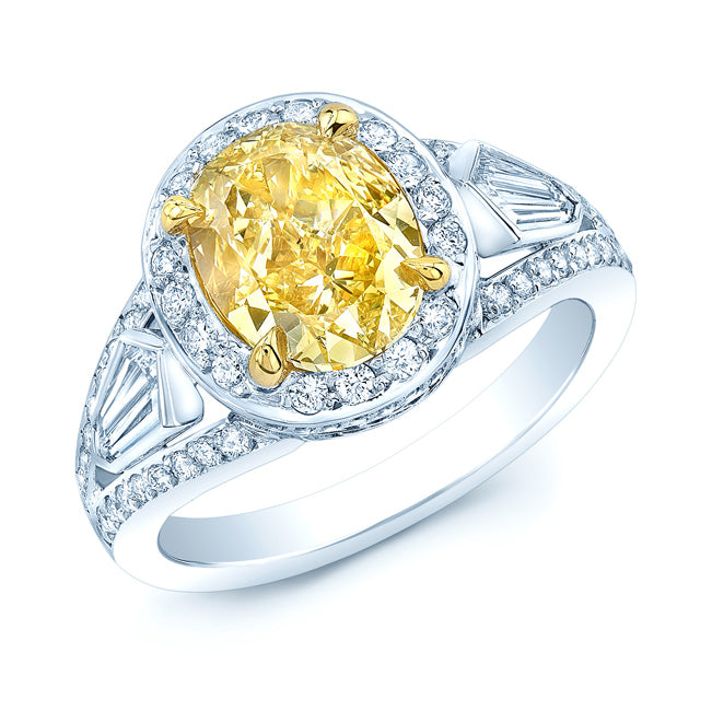 Prong Set Gia Certified Fancy Yellow Diamond Engagement Ring In Platinum