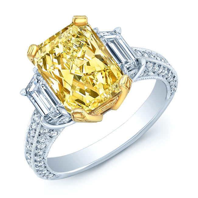 Prong Set Fancy Light Yellow Diamond Engagement Ring In Platinum