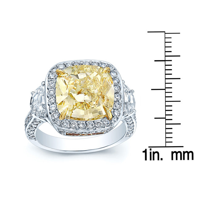 One Of A Kind Rare Gia 5.48 Carat Cushion Cut Fancy Yellow Diamond Halo Engagement Ring In Platinum