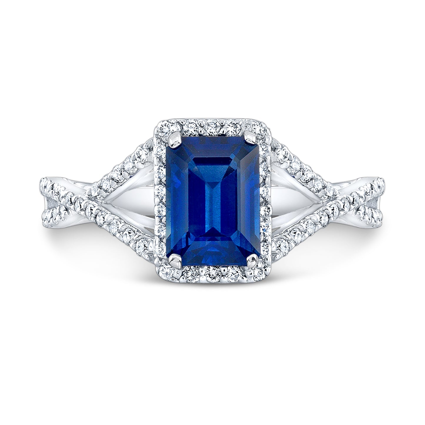Sapphire Ring With Infinity Style Pave Diamond Shank In Platinum