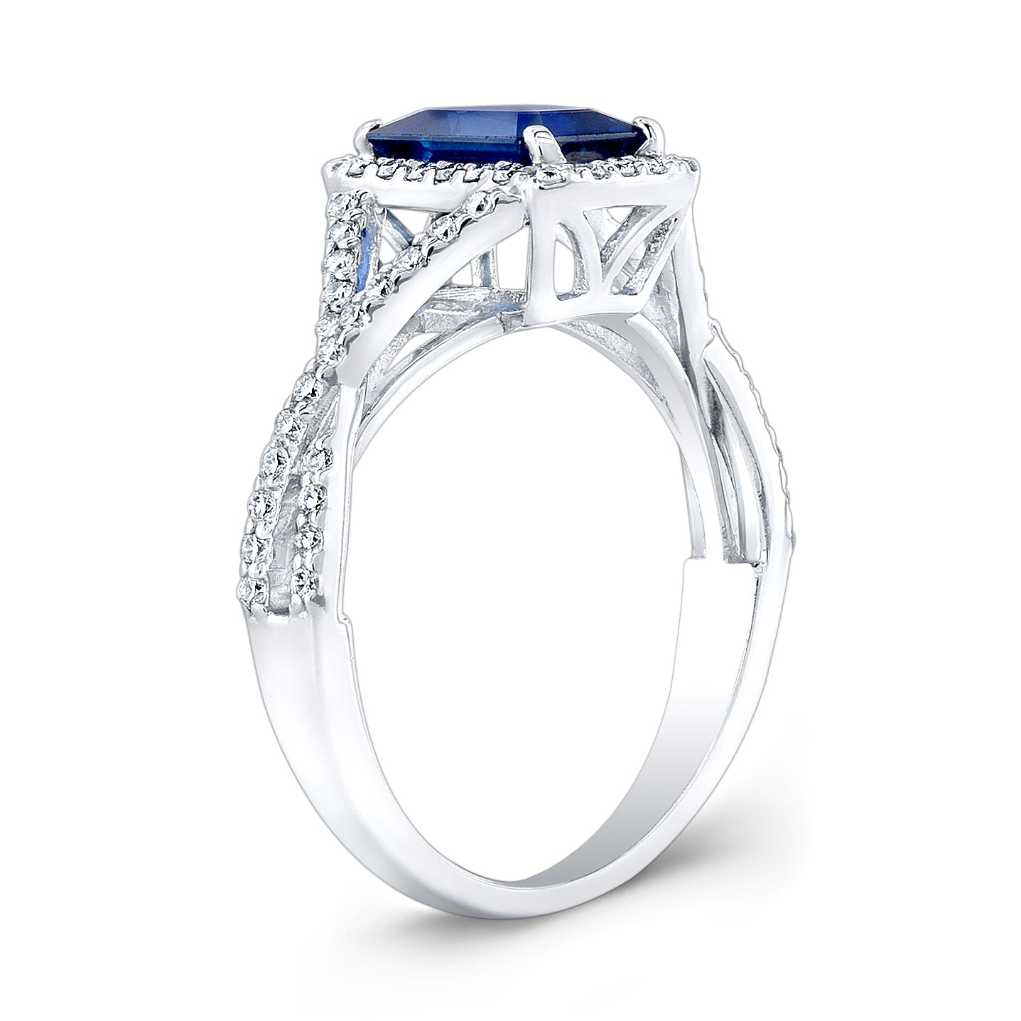 Sapphire Ring With Infinity Style Pave Diamond Shank In Platinum