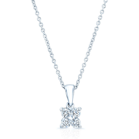 Diamond 4-petal Floral Petite Pendant In Platinum (18kw Cable Chain)