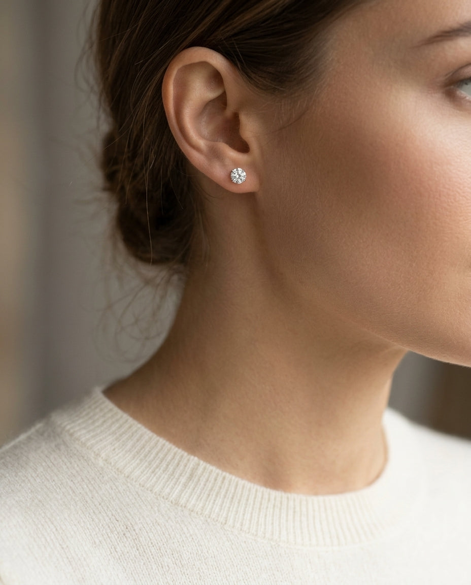 Platinum 3-prong Round Brilliant Diamond Stud Earrings (1.06 Ct. T.w., Vs1-vs2 Clarity, F-g Color) — editorial close-up