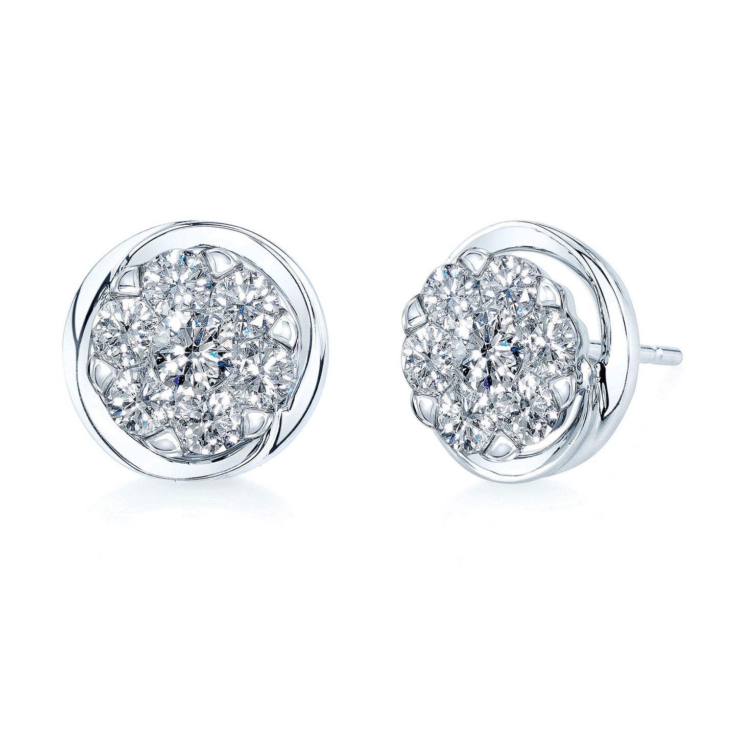 Diamond Stud High Polish Halo Earring In 14k White Gold