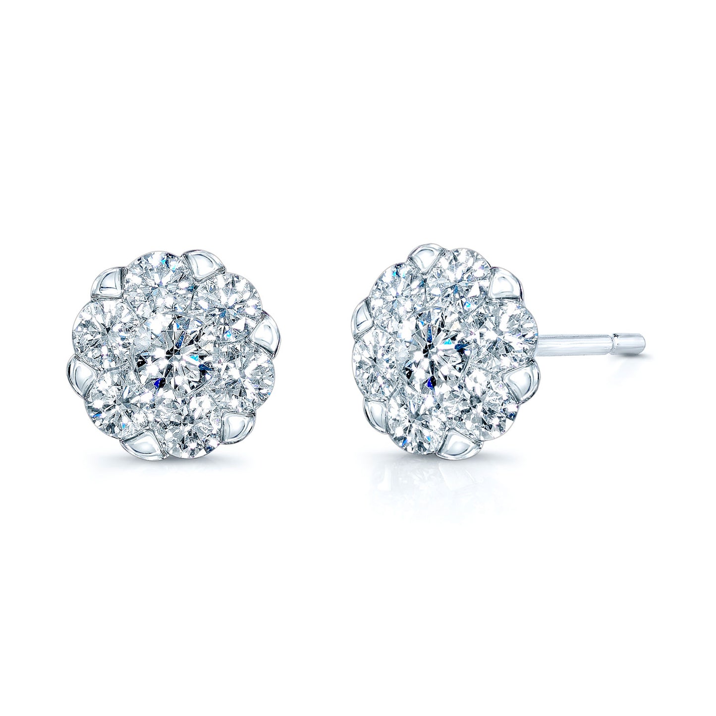 Diamond Cluster Stud Earrings In 14k White Gold 2ctw