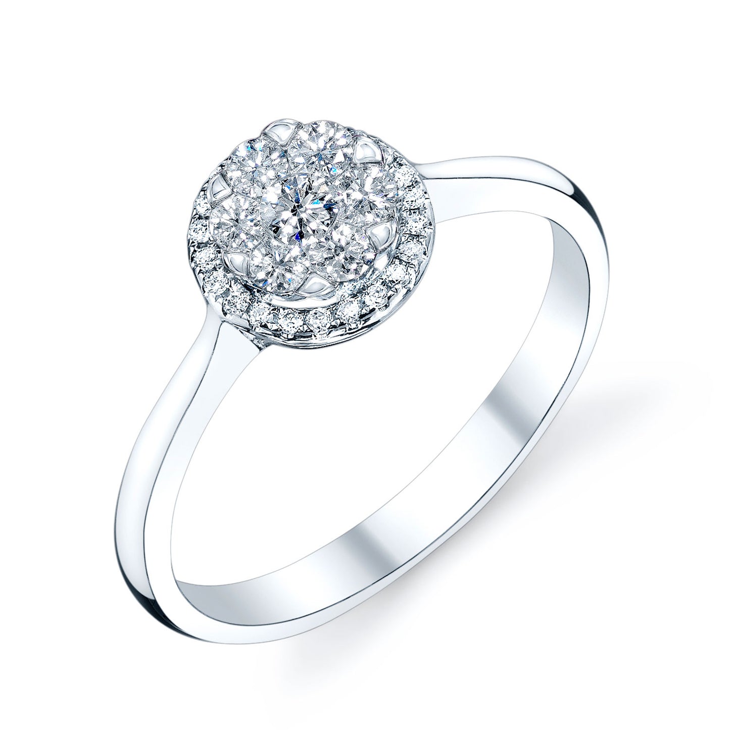 Diamond Halo Ring In 14k White Gold, Size 6