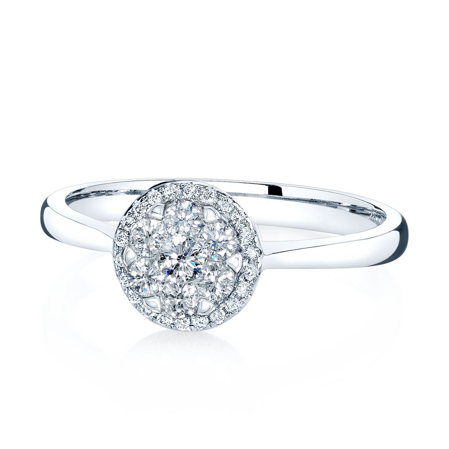 Diamond Halo Ring In 14k White Gold, Size 6