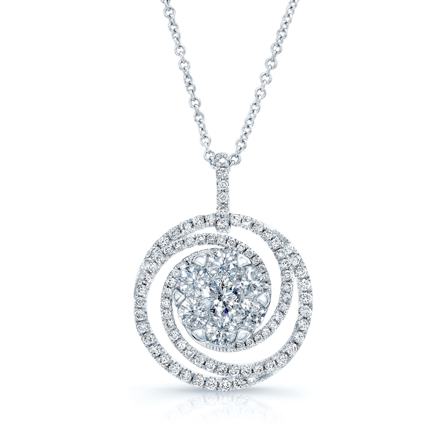 Diamond Circle Swirl Pendant In 14k White Gold 1.30ctw