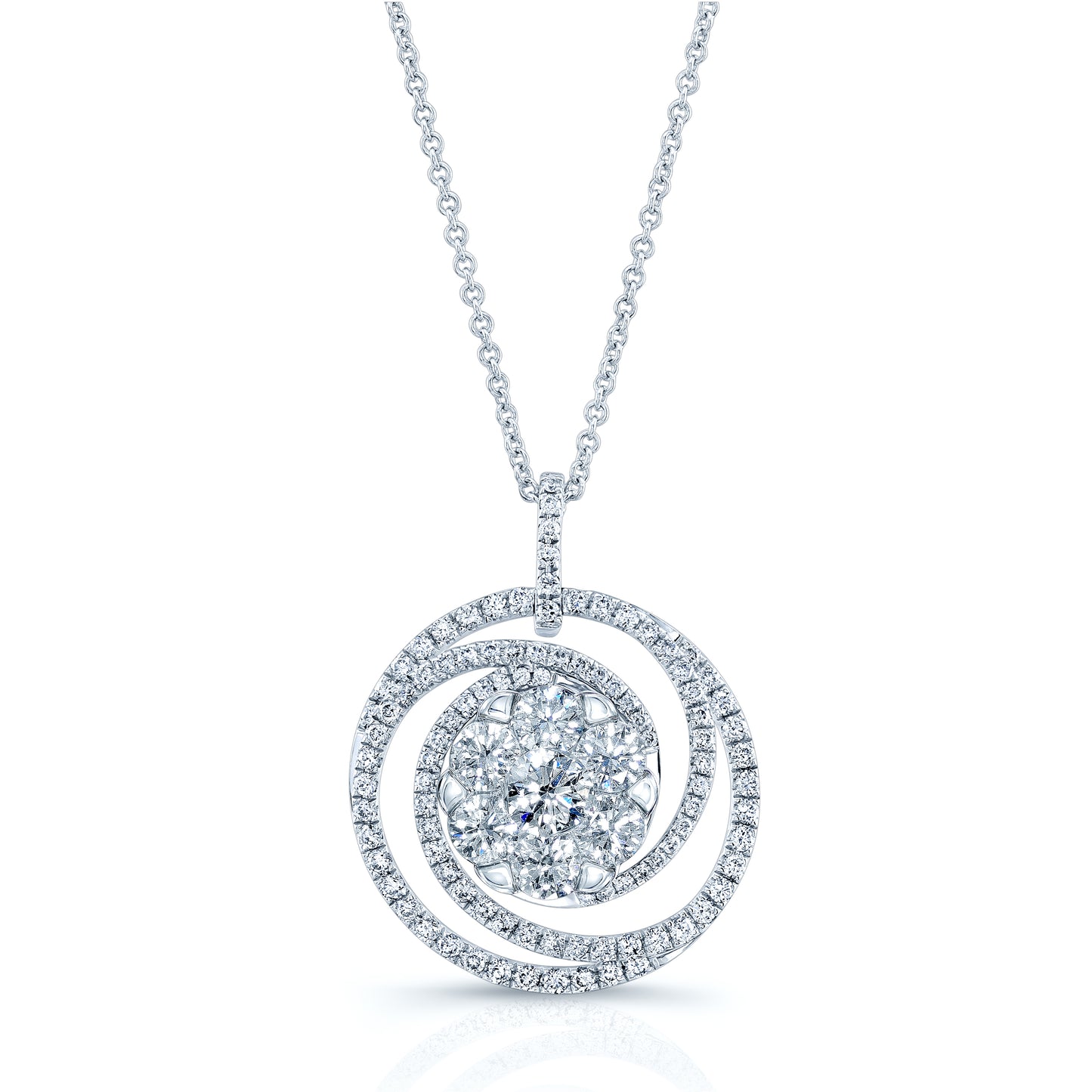 Diamond Circle Swirl Pendant In 14k White Gold 2.10ctw