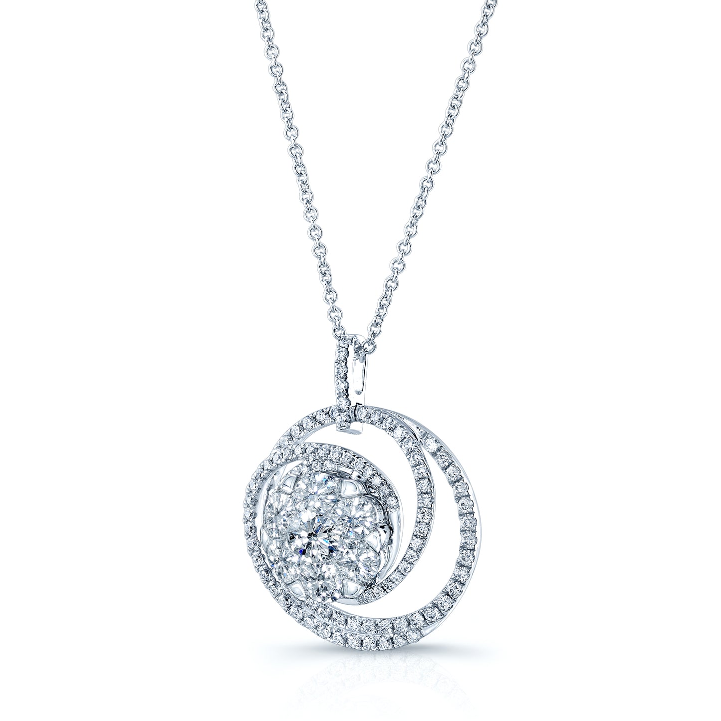Diamond Circle Swirl Pendant In 14k White Gold 2.10ctw