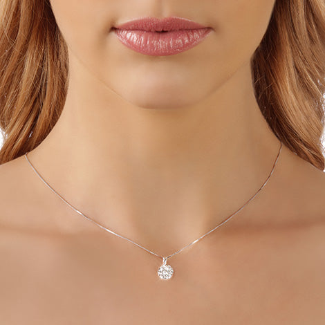 Diamond Cluster Solitaire Style Pendant In 14k White Gold