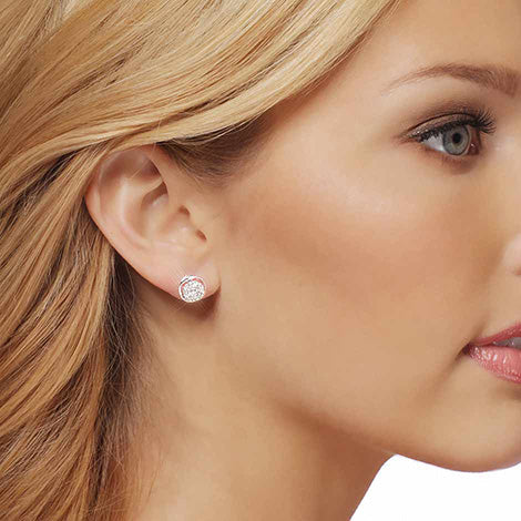 Diamond Stud High Polish Halo Earring In 14k White Gold