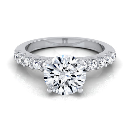 1 1/3ctw Round Diamond Shared Prong Engagement Ring In 14k White Gold, Igi-certified