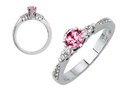 Diamond And Pink Sapphire Engagement Ring In 14k White Gold