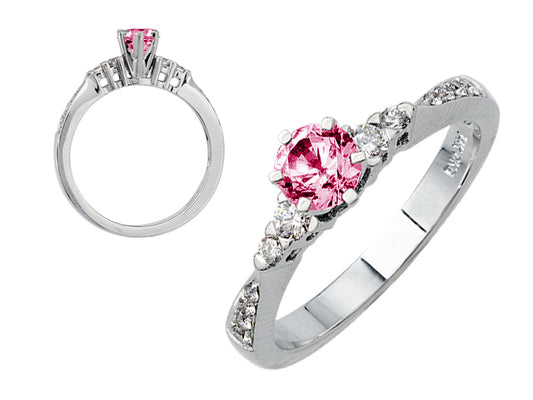 Diamond And Pink Sapphire Engagement Ring In 14k White Gold