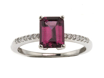 Ruby Emerald Cut And Diamond Ring 14k White Gold