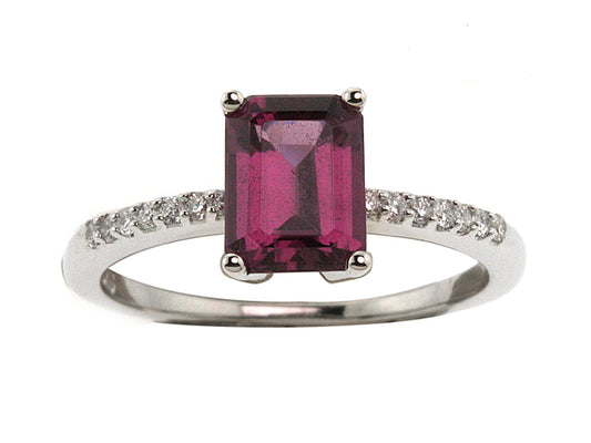 Ruby Emerald Cut And Diamond Ring 14k White Gold