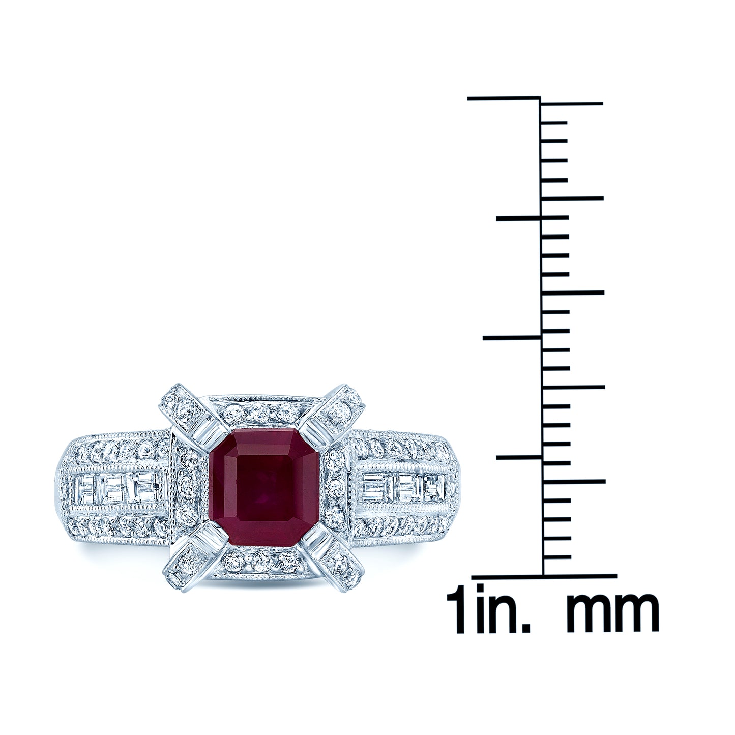 Ruby And Diamond Emerald Cut Ring In 14k White Gold (0.95ctw)