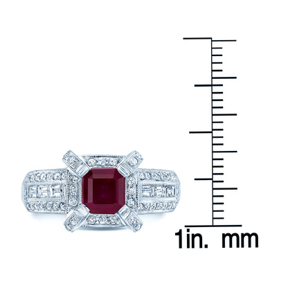 Ruby And Diamond Emerald Cut Ring In 14k White Gold (0.95ctw)