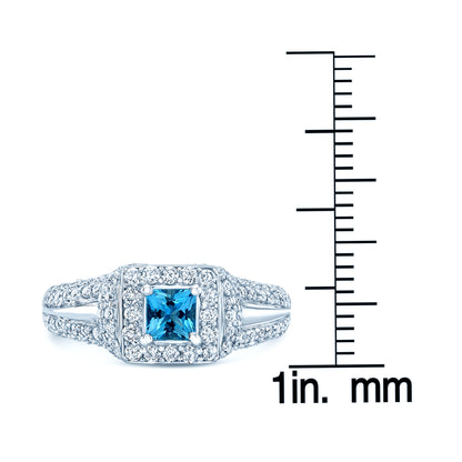 Aquamarine And Diamond Square Halo Ring In 18k White Gold (3/4 Ctw)