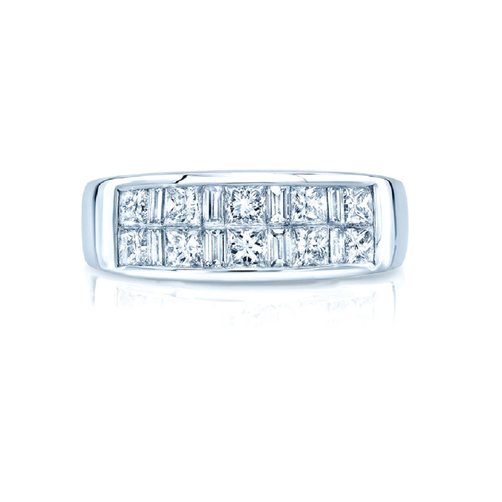 Diamond Invisible Princess & Baguette Ring In 18k White Gold