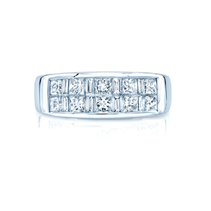 Diamond Invisible Princess & Baguette Ring In 18k White Gold