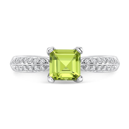 Peridot And Diamond Ring In 14k White Gold