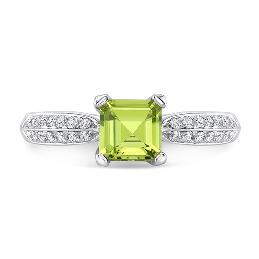 Peridot And Diamond Ring In 14k White Gold