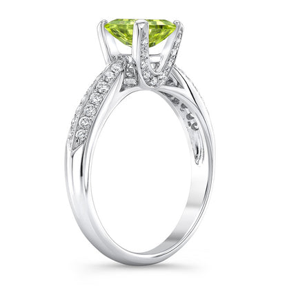 Peridot And Diamond Ring In 14k White Gold