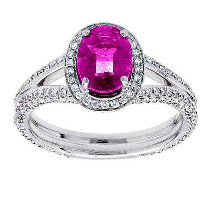 Ruby And Diamond Halo Ring 18k White Gold