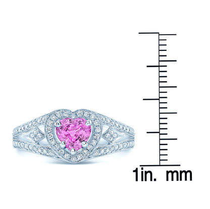 Heart Blue Sapphire And Diamond Split Shank Halo Ring In 14k White Gold (hi/si) (4mm)