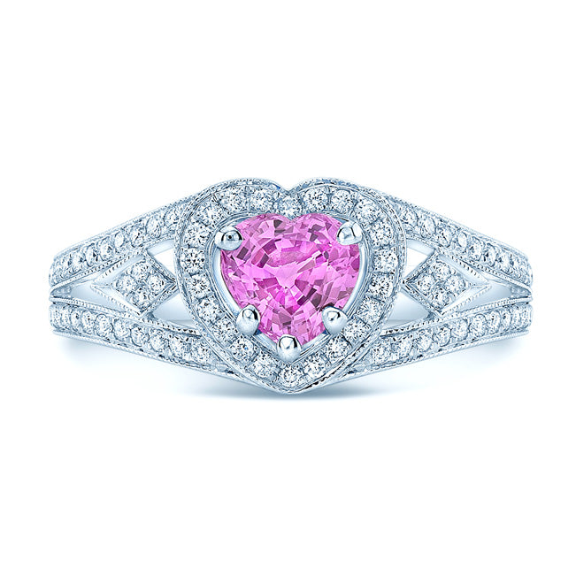 Heart Blue Sapphire And Diamond Split Shank Halo Ring In 14k White Gold (hi/si) (4mm)