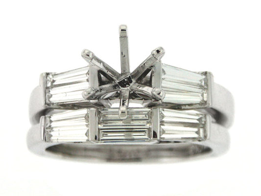 Diamond Baguette Step Channel Wedding Set in 14K White Gold | Carl K. Gumpert