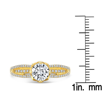Diamond Lotus Head Split Shank Engagement Ring In 18k Yellow Gold