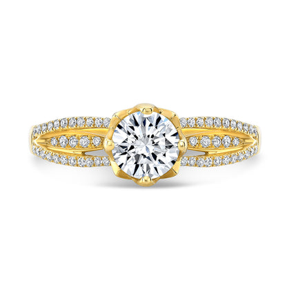 Diamond Lotus Head Split Shank Engagement Ring In 18k Yellow Gold