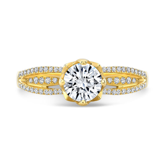 Diamond Lotus Head Split Shank Engagement Ring In 18k Yellow Gold