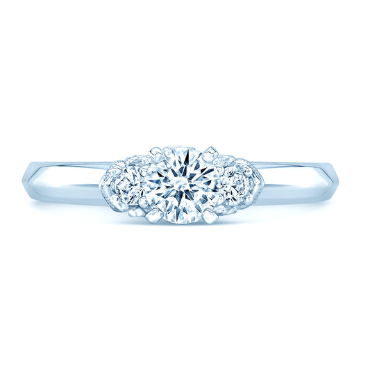 3 Stone Diamond Style Wedding Set With Diamond Studded Millgrain Galllery In 14k White Gold (1 Ctw)