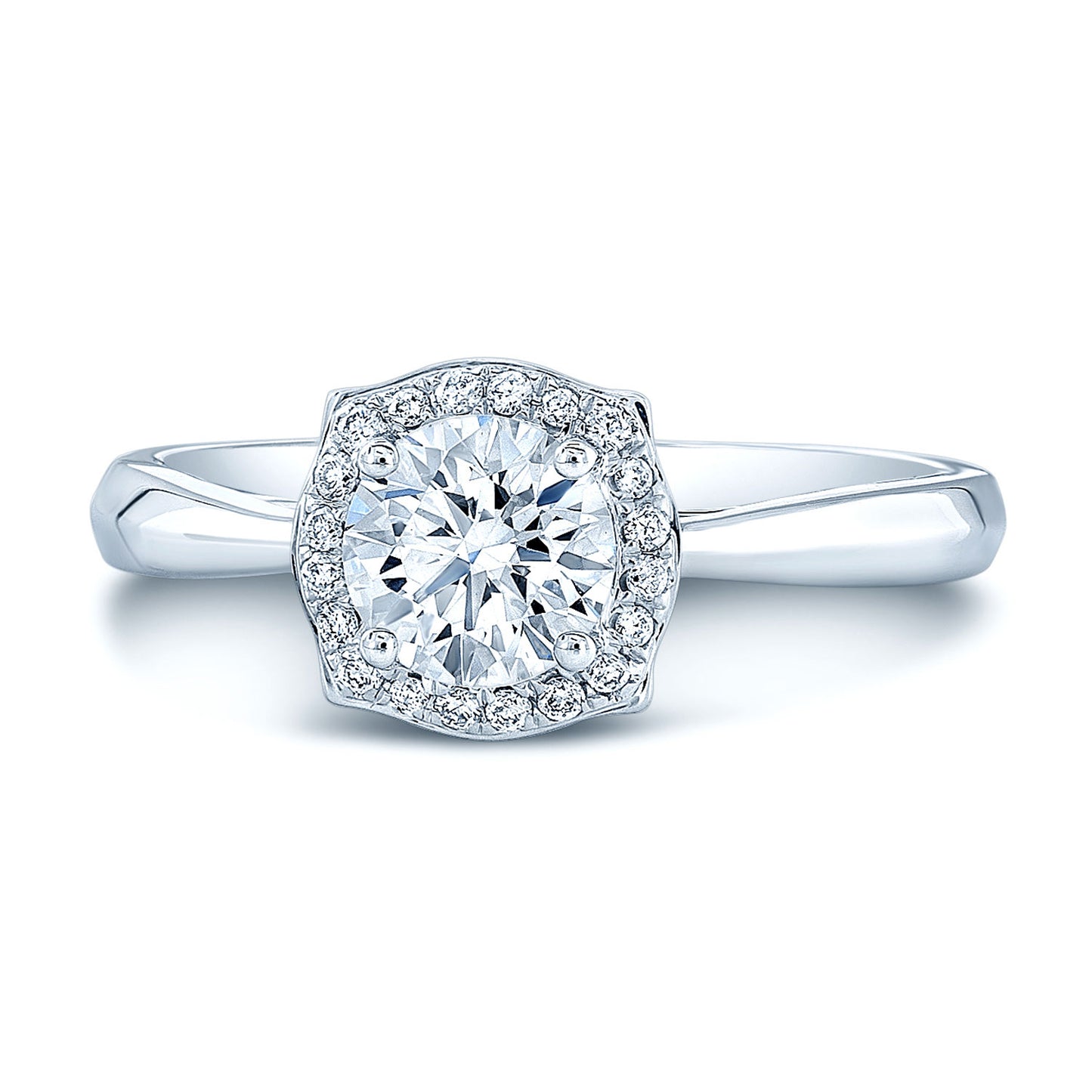Diamond Pinched Corner Halo Engagement Ring in 14K White Gold | Carl K. Gumpert