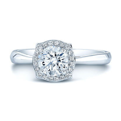 Diamond Pinched Corner Halo Engagement Ring in 14K White Gold | Carl K. Gumpert