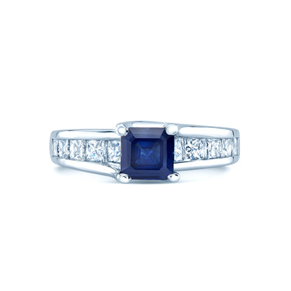 Sapphire And Diamond Channel Princess Ring In 14k White Gold (1.25ctw)