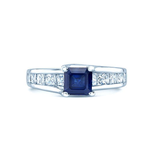 Sapphire And Diamond Channel Princess Ring In 14k White Gold (1.25ctw)