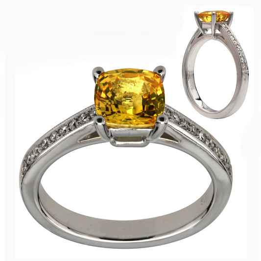 Yellow Sapphire And Diamond Ring In 18k White Gold