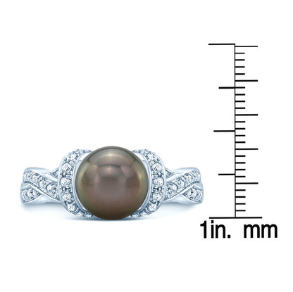 Black South Sea Pearl And Diamond Ring In 14k White Gold