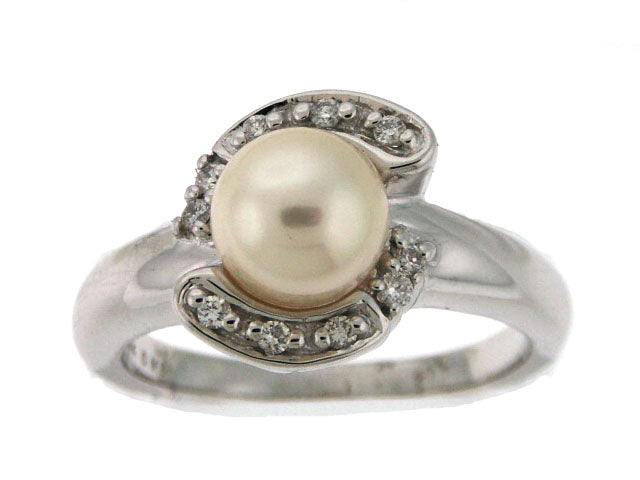 Akoya Pearl And Diamond Ring In 14k White Gold