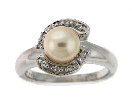 Akoya Pearl And Diamond Ring In 14k White Gold