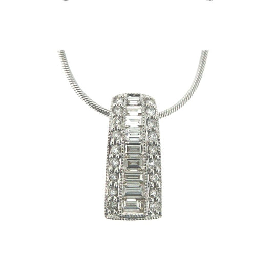 Diamond Channel Baguette Pendant In 14k White Gold (18-in Rolo Chain)