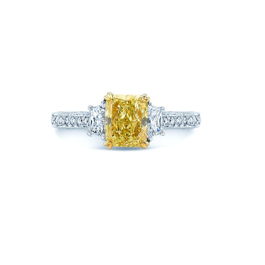 Prong Set Gia Certified Fancy Yellow Diamond Engagement Ring In Platinum