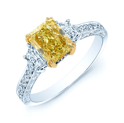 Prong Set Gia Certified Fancy Yellow Diamond Engagement Ring In Platinum
